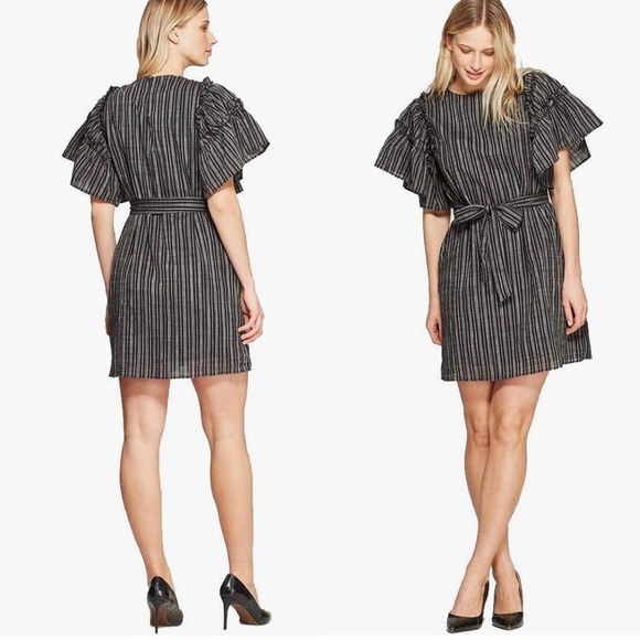 Who What Wear Dress Womens sz. SMALL Black Ruffled Short Sleeve Crew Neck - Picture 1 of 12